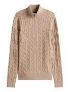 Classic Cotton Cable Zip Mock Tops Knitwear Half Zip Jumpers Beige Tom...