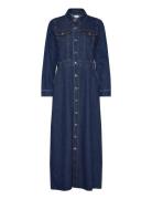Vmmolly Ls Ank Denim Dress Maxikjole Festkjole Blue Vero Moda
