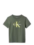 Ck Monogram Ss T-Shirt Tops T-Kortærmet Skjorte Green Calvin Klein