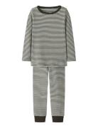 Nmnnightset Stripe Rib Noos Pyjamassæt Brown Name It