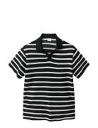 Striped Braided Knit Polo Shirt Tops Knitwear Short Sleeve Knitted Pol...