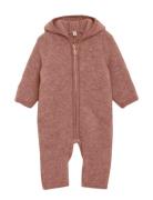 Pram Suit Ears Wool Fleece Jumpsuit Pink Huttelihut