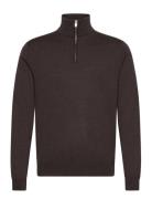 100% Merino Half Zip Knit Tops Knitwear Half Zip Jumpers Brown Lindber...