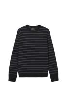 Super Wool Karsten Stripe Knit Tops Knitwear Round Necks Black Mads Nø...