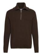 Half Zip Rib Knit W?. Over D Col Tops Knitwear Half Zip Jumpers Brown ...