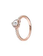 Heart 14K Rose Gold-Plated Ring With Clear Cubic Zirconia Ring Smykker...