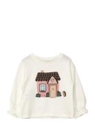 Printed Cotton-Blend T-Shirt Tops T-shirts Long-sleeved T-Skjorte Whit...