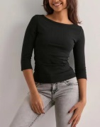Nelly - Sort - Boat Neck Half Sleeve Top