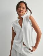 Selected Femme - Hvid - Slfviva Sl Sun Ruffle Top Noos