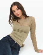 Nelly - Grøn - Lace Blocking Top