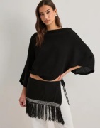 Nelly - Sort - Fringe Tie Mini Skirt
