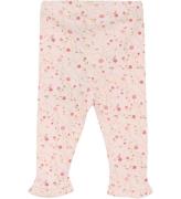 Minymo Leggings - Rib - Pink Dogwood m. Blomster