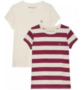 Calvin Klein T-shirt - 2-pak - Stripe Slim - Bright White/Rich C