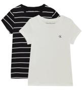 Calvin Klein T-shirts - 2-pak - Hvid/Sort m. Striber