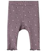 Name It Leggings - Rib - NbfOlinne - Arctic Dusk m. Blomster