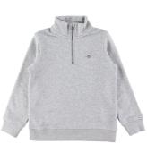 GANT Sweatshirt - Shield Half Zip - Light Grey Melange