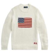 Polo Ralph Lauren Bluse - Strik - Hvid m. Flag