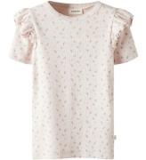 Lil' Atelier T-shirt - Rib - NmfGago - Peach Blush m. Blomster